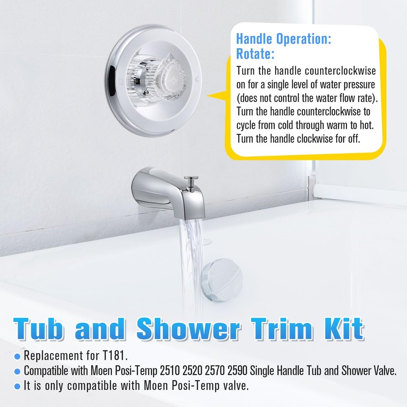 Enhon Tub and Shower Trim Kit, Compatible with Moen/Posi/Temp 2510