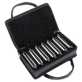 Classic Cantabile AHBS-7 Alabama Blues Harmonica 7 Harmonica Set - Diatonic Harmonicas in Different Tunings - 10 Brass Reeds - Stainless Steel Case - Includes Case and Cleaning Cloth