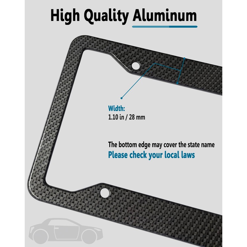 ZXFOOG Carbon Fiber License Plate Frames- 2 Pack Black Aluminum