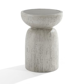 LuxenHome Rustic Outdoor Side Table, 20 Inch Concrete End Tables for Patio,Off White and Gray Weathered Round Table, Small Accent Table for Indoor Outdoor Use, Decorative Garden Stool