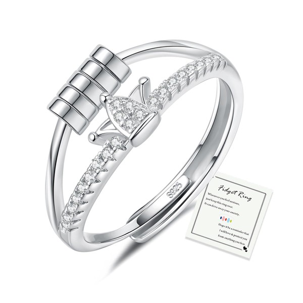 HEEYA Anxiety Ring for Women 925 Silver Anxiety Ring with
