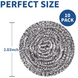 GUEICN Stainless Steel Scrubber Scrubbing Scouring Pad Sponges Clean Pot Pan and Steel Wool for Kitchen Bathroom (10Pcs Metal Scrubber)