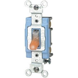 Leviton 15 Amp, 120 Volt, Toggle Lighted Handle, Illuminated Off 3-Way AC Quiet Switch, Extra Heavy Duty Grade, Self Grounding, Back and Side Wired, 1203-LHC, Clear