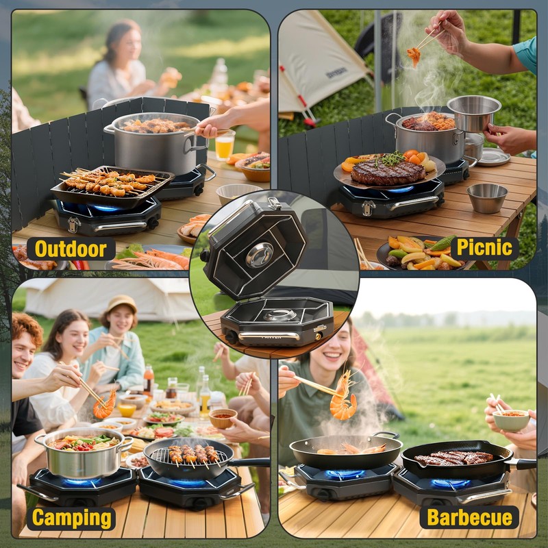 Camping Stove Propane, 2 Burner Propane Camp Stove, 20,000 BTU
