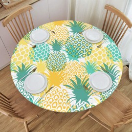 Gbuzozie - Mantel de piñas con borde elástico, mantel redondo lavable, reutilizable, abstracto de frutas tropicales para cocina, comedor, fiesta, mediano (se adapta a 45-50 pulgadas)
