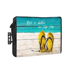 Yukro Outdoor TV Cover 70 to 75 Inches, Beach Summer Teal Wooden Grain Waterproof and Weatherproof TV Cover with Remote Control Pocket, Flat Screen TV Cover Protector for Outside TV