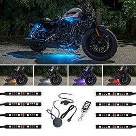 LEDGlow 8pc Advanced Million Color Mini LED Motorcycle Accent Underlow Light Kit - 15 Solid Colors - 6 Patterns - 4" Multi-Color Flexible Strips - Includes Waterproof Control Box & Wireless Remote