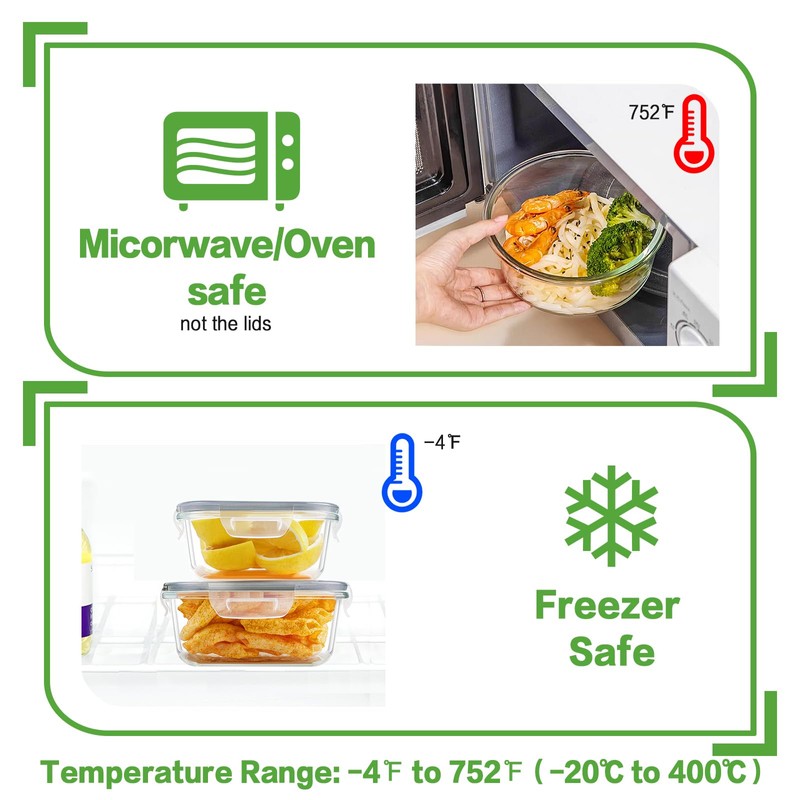HOMBERKING 24pc Glass Food Storage Containers with Lids, Glass Meal