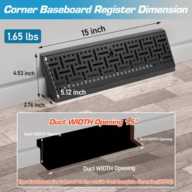 Baseboard Register Wall Vent Covers: 6 Pcs 15 Inch Baseboard Register (Duct Opening Size) - for Home Floor Wall Vent Covers Supply Floor Baseboard Diffuser - Black