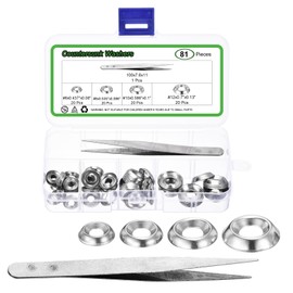 sourcing map 160 Pcs Countersunk Washers, #6#8#10#12 Stainless Steel Finishing Cup Countersunk Washer Assortment Kit with Tweezers for Mechanical Accessories Parts, Silver