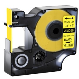 GREENCYCLE Compatible for Dymo 18056 Heat Shrink Tubes Industrial Label Tape 1/2-Inch (12 mm) x 5 ft (1.5m) for use with DYMO Rhino 5200 4200 3000 5000 6000 Label Makers, (Black on Yellow, 1 Pack)