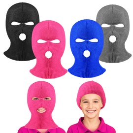 4 Pcs Kids Ski Mask 3 Hole Full Face Cover Balaclava Face Mask for Boys Girls Colorful Winter Outdoor Sport Skiing Cycling (Black, Gray, Blue, Rose)