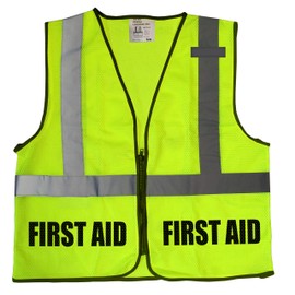 Qraphic Tee First Aid Safety Vest, screen printed, Type R Class 2, Screen printed front and back. (safety green, xxl/xxxl)