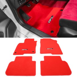 IKON MOTORSPORTS, Floor Mats Compatible with 2022-2024 Honda Civic Sedan & Hatchback 4-Door, Red Nylon OE Fitment Style Front & Rear Floor Mats Carpet with FL Logo 4PCS