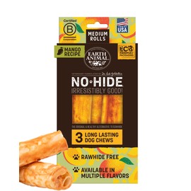 Earth Animal No-Hide Rolls Mango Vegetarian Recipe Medium Natural Rawhide Alternative Dog Chews, 6.3 Oz
