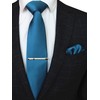 RBOCOTT Peacock Blue Silk Tie and Pocket Square, Necktie Tie