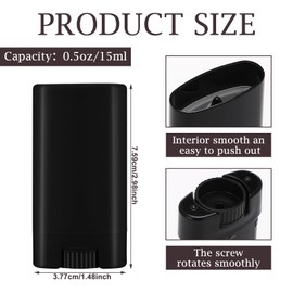 Wesiti 100 Pcs Plastic Empty Deodorant Containers 1/2 oz Travel Deodorant 15ml Refillable Containers Tubes Oval Lip Balm Tubes for Lip Balm DIY (Black)