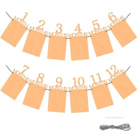 Ovanda Photo Garland 1 Birthday, Baby Milestone Garland, Boys Girls First Birthday, Children's Monthly Picture Prop Kraft Paper Frame, 1 to 12 Months Happy Birthday Banner, Hanging Wall Decoration