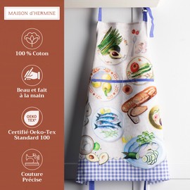 Maison d'Hermine 100% Cotton 1-Piece Kitchen Apron with Adjustable Neck and Middle Pocket, Long Ties for Women/Men, Spring/Summer