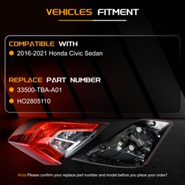 Tail Light Assembly Compatible With 16-21 Honda Civic Sedan