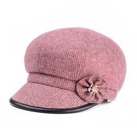 Xilery Women's Cotton Wool Blend Winter Warm Newsboy Cap Berets Hat with PU Leather Front (One Size, Pink)