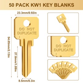 MorningRo 50 Pcs Do Not Duplicate Key Blanks Metal Key Replacements House Key Blank Door Lock Replacement Parts(Gold,Kw1)
