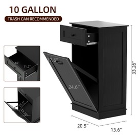 Visionwards Wooden Tilt Out Trash Cabinet Bin, Dog Proof Garbage Can Holder, Kitchen Island with Laundry Hamper, Black