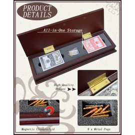 Wooden Cribbage Board Game Set with Cards & Metal Pegs – Foldable 3 Track Cribbage Board with Magnetic Lock, Large Storage Area – Travel Portable Cribbage Game for Adults & Family