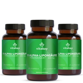 vitabay Vitabay R-Alpha Liponsäure 300mg - 360 Kapseln Hochdosiert und Vegan - Alpha Lipoic Acid mit hoher Bioverfügbarkeit, Laborgeprüft & hergestellt aus hochwertigen Rohstoffen