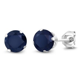 Gem Stone King 925 Sterling Silver Blue Sapphire Women Stud Earrings 2.00 Ct Round 6MM