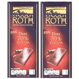 Roth Moser 70% German European Cacoa 4.4oz Bar, Individually Wrapped Dark Chocolate Squares, Low Carb Snack Snacking Keto Friendly Gift Dessert Food Sweets 2 Pack