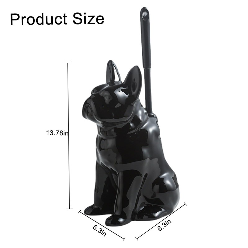 Comeon Ceramic Dog White/Black Toilet Brush and Holder Set, Plastic