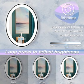 DIDIDADA 30 x 20 Inch Oval Black Frame LED Vanity Mirror for Bathroom Wall Black Oval Lighted Vanity Mirror Anti Fog LED Bathroom Mirror with Lights 3 Color Dimmable LED Vanity Makeup Smart Mirrors