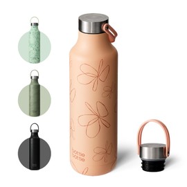 Bottle Bottle 600ml Insulated Water Bottle with Handle Hiking Drink Flask (Orange Flower)