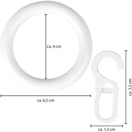 Bestlivings Curtain Rings (Diameter 40 mm) with Folding Hooks in Pack of 10, Ideal for Curtain Rods up to Diameter 28 mm (White), for Curtains and Curtains - Rings with Pleat Hooks