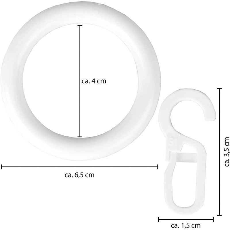 Bestlivings Curtain Rings (Diameter 40 mm) with Folding Hooks in