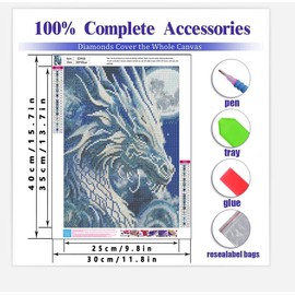 Dragon Diamond Painting Kits for Adults,5D DIY Moon Diamond Art Crystal Diamond Paintings Full Round Drill, Paintings with Diamonds Gem Art for Home Wall Decor 12x16 Inch