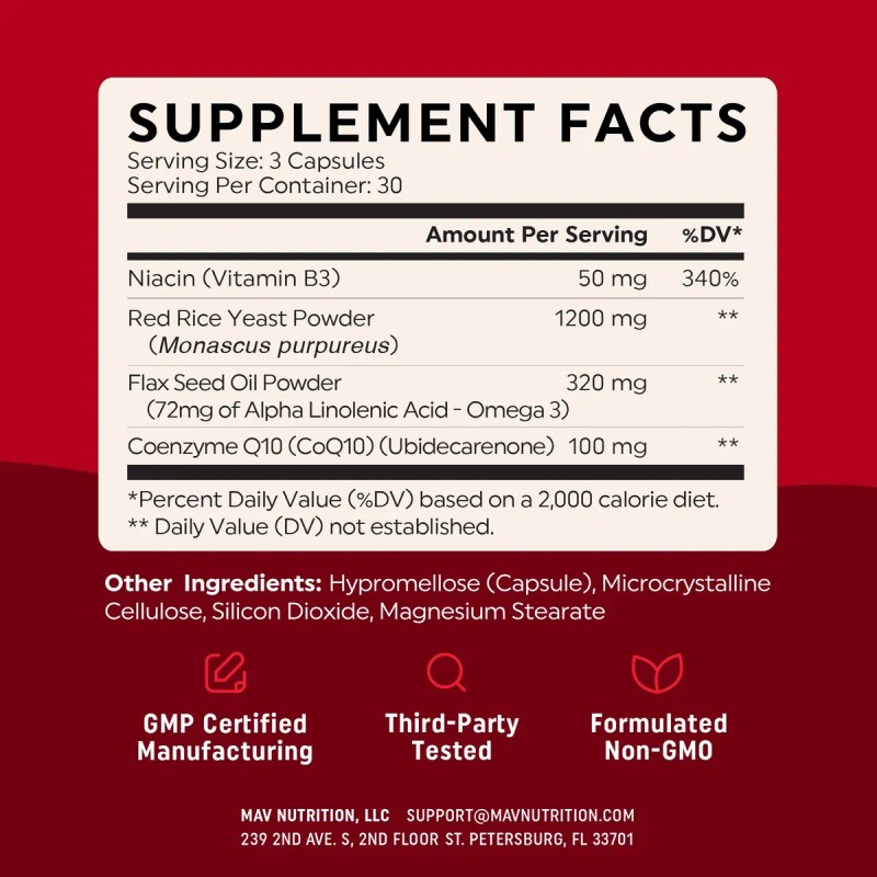 Mav Nutrition Levadura Roja 1200 Mg Con Coq10 Y Omega