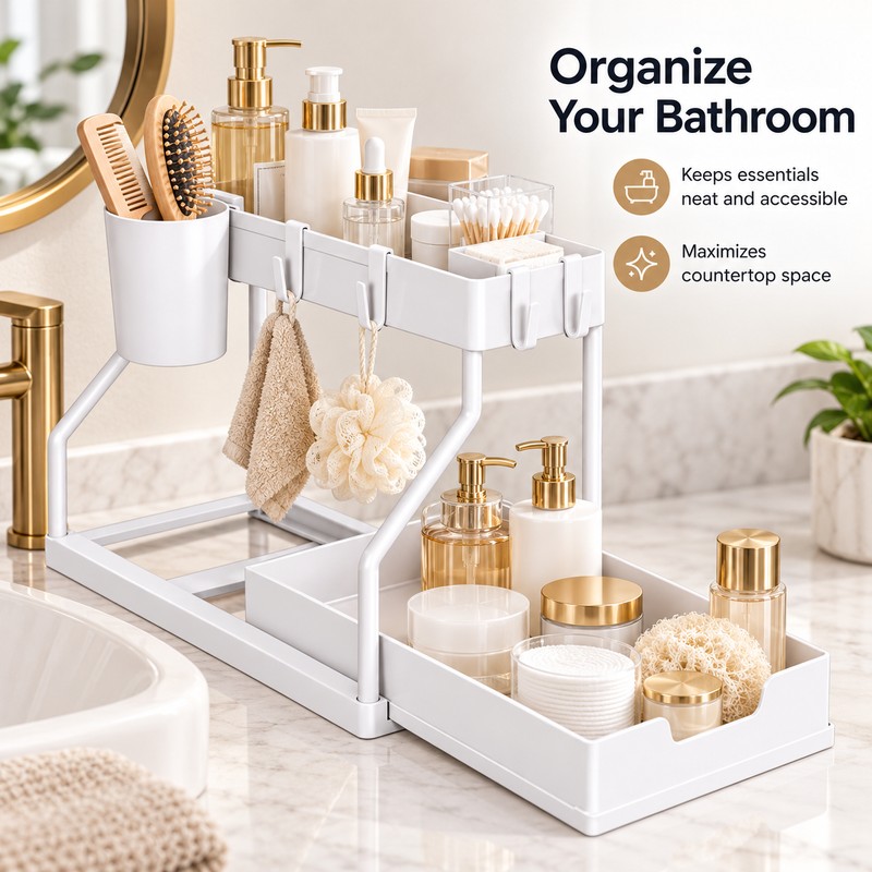 2-Tier Pull-Out Under Sink Organizer - Space-Saving Kitchen & Bathroom