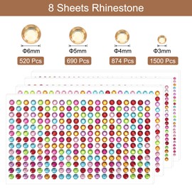 uxcell 3584 Pcs Self Adhesive Face Gems, 3/4/5/6mm Rhinestone Stickers Stick on Jewel for Face Eye Body Nails Makeup DIY Crafts Gems, Multicolored