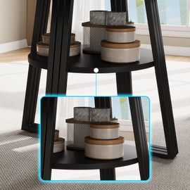 GarveeHome 47 Inch Round Dining Table for 4-6, Farmhouse Pedestal Kitchen Table with Storage Shelf, Space-Saving Circle, for Kitchen, Dining Room, Living Room, Apartment, Table Only- Black