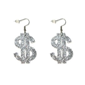 Sparkly Dollar Sign Dangle Earrings Acrylic Shiny Dollar Money Stud Earrings for Women Statement Holiday Jewelry-silver dangle