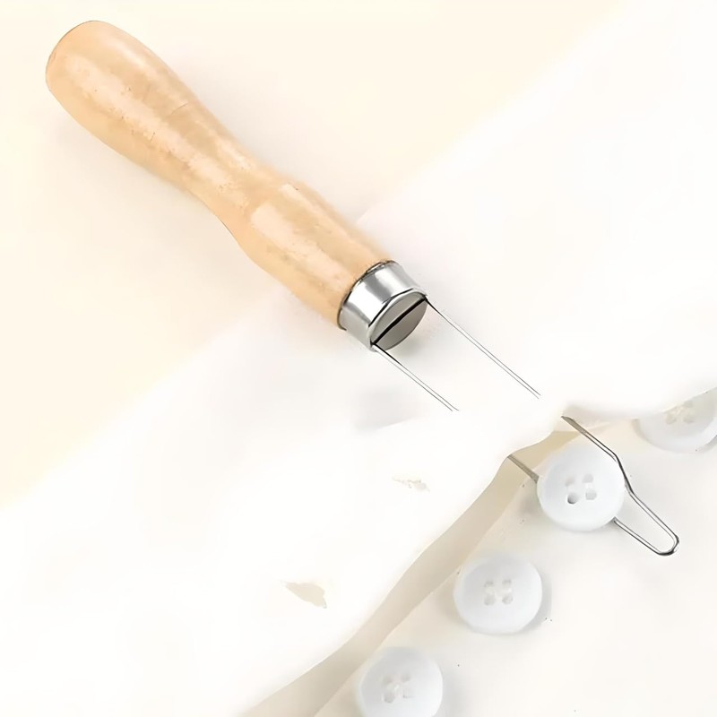 Button Hook and Zipper Pull Assist Tool with Wooden Handle