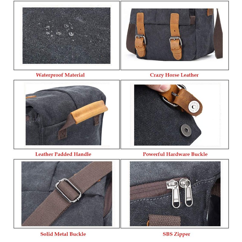 YUHAN Camera Bag, Vintage Canvas Camera Shoulder Bag Waterproof Leather