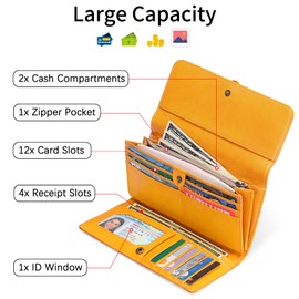 SENDEFN Leather Purses for Women, RFID Blocking Wallet for Women, Long Ladies Purse with Multiple Card Slots and Zipper Compartment