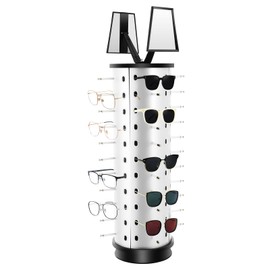 Sallurmose 360° Rotating Metal Eyeglass & Sunglass Display Stand with Mirror - 44 Pair Holder Rack for Retail Stores,Organizes Multiple Glasses (Round)