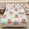 AILONEN Kawaii Capybara Fitted Sheet Set Twin Size,Cute Cartoon Capybara