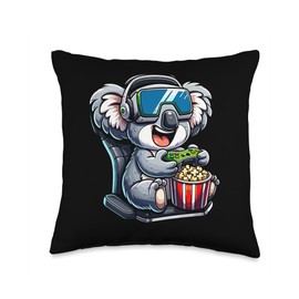Gamer Koala Popcorn Gaming Chair Headphones Games Player Throw Pillow
