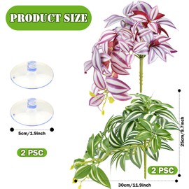 QUOZUO 2 Pack Reptile Plants for Terrarium, Artificial Leaves Habitat Decorations with Suction Cups, Terrarium Hanging Plants Vines for Bearded Dragons Lizards Snake Geckos Frogs - Purple and Green