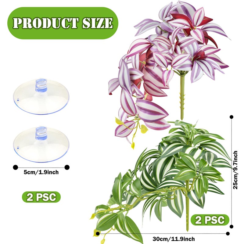 QUOZUO 2 Pack Reptile Plants for Terrarium, Artificial Leaves Habitat